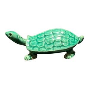 Miniature Ceramic Handcrafted turtle tortoise glossy green Vintage Glazed